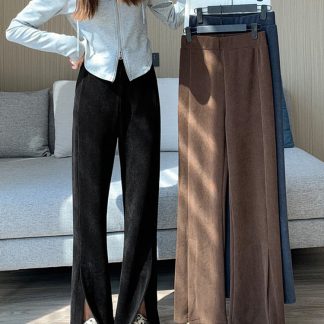 Jielur High Street Korean Split Flare Pants Women High Waist Trousers Autumn Simple Lady Gray Black Brown Corduroy Pants XS-XL