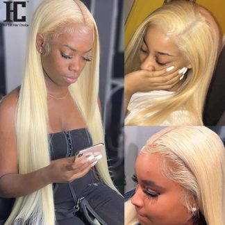 613 Lace Front Wig 200% 38" Brazilian Straight Human Hair Wigs Pre Plucked Remy 613 Blonde 13X4 Lace Frontal Wig Bleached Knots